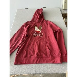 Psycho Bunny Hoodie Mens XL Red Graphic Skull Bunny Pullover Fleece Sweatshirt